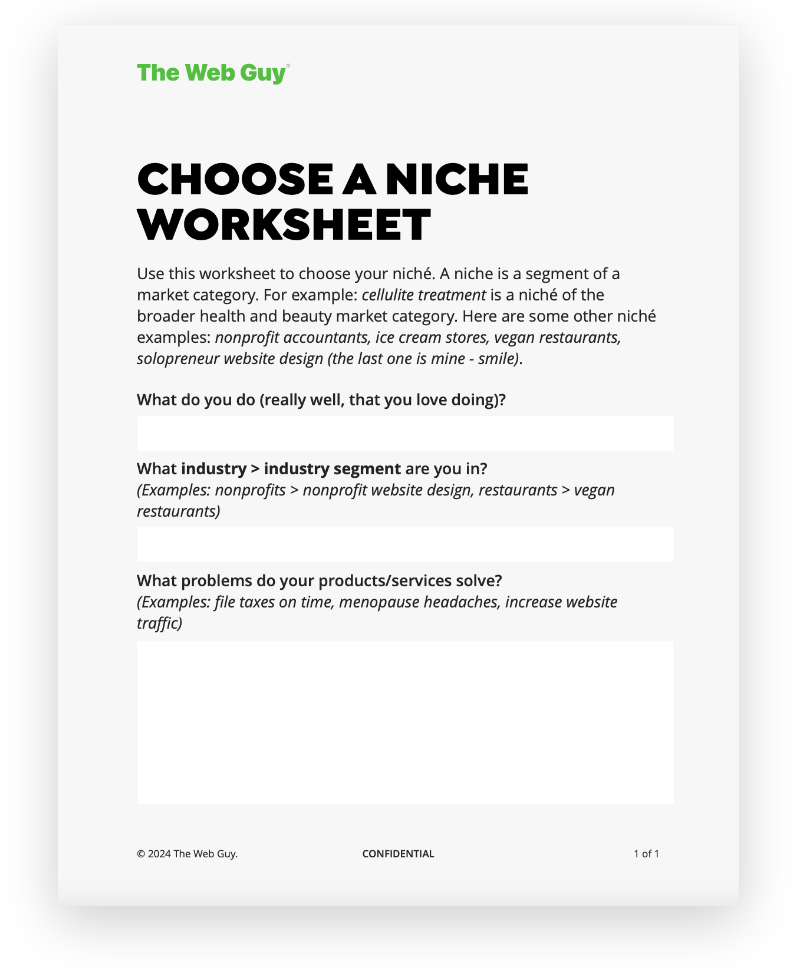 The Web Guy’s Choose A Niche Worksheet